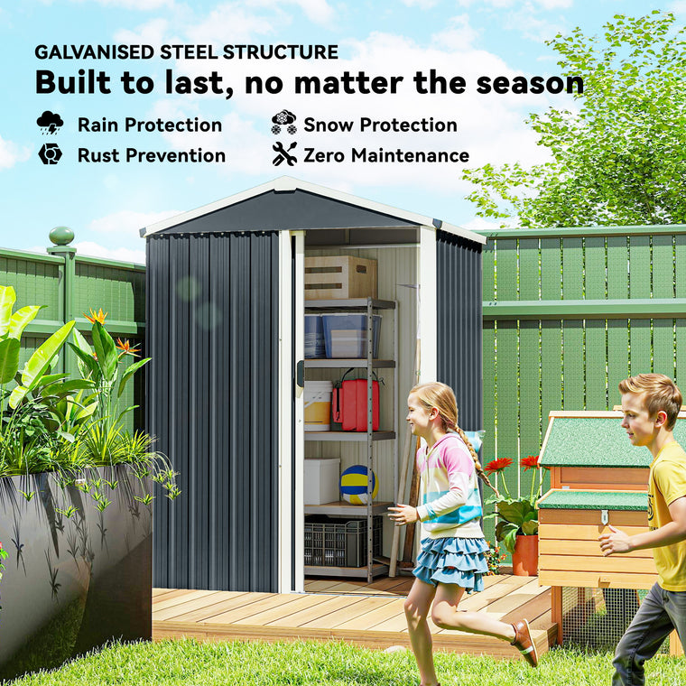 4.5' x 3' Waterproof Metal Garden Shed - Dark Grey