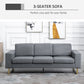3 Seater Sofa, Linen Upholstered Cozy Padded Couch with Steel Leg, Backrest and Wide Armrest, for Living room, Bedroom, Dark Grey