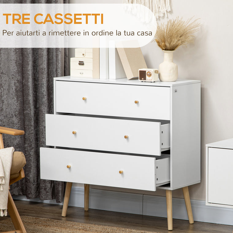 3-Drawer Dresser with Wood Legs - White