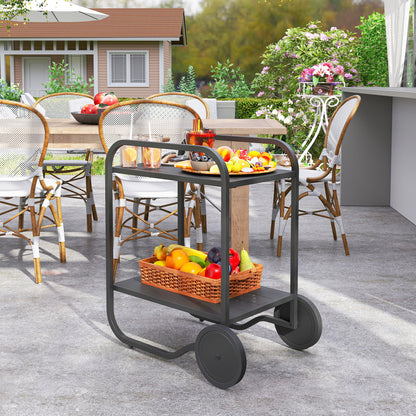 Black 2-Tier Grill Bar Cart with Storage & Side Handle