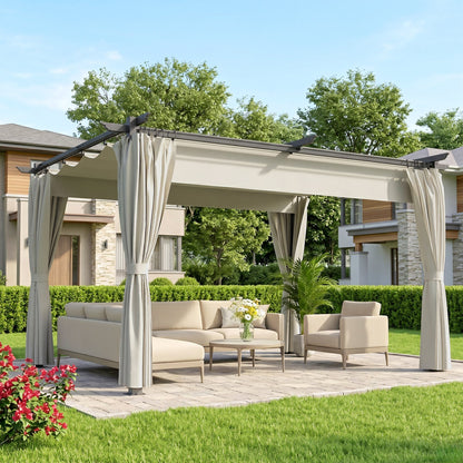 10' x 13' Pergola with Retractable Canopy & Curtains
