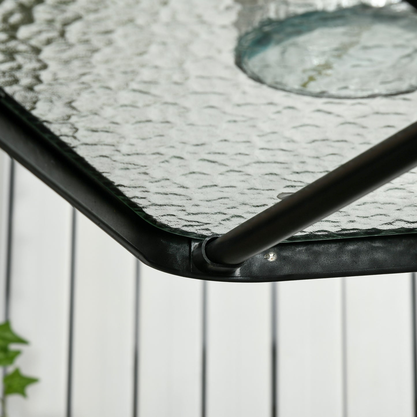 Square Patio Dining Table with Umbrella Hole Tempered Glass Top Outdoor Dining Table for Garden Balcony Black