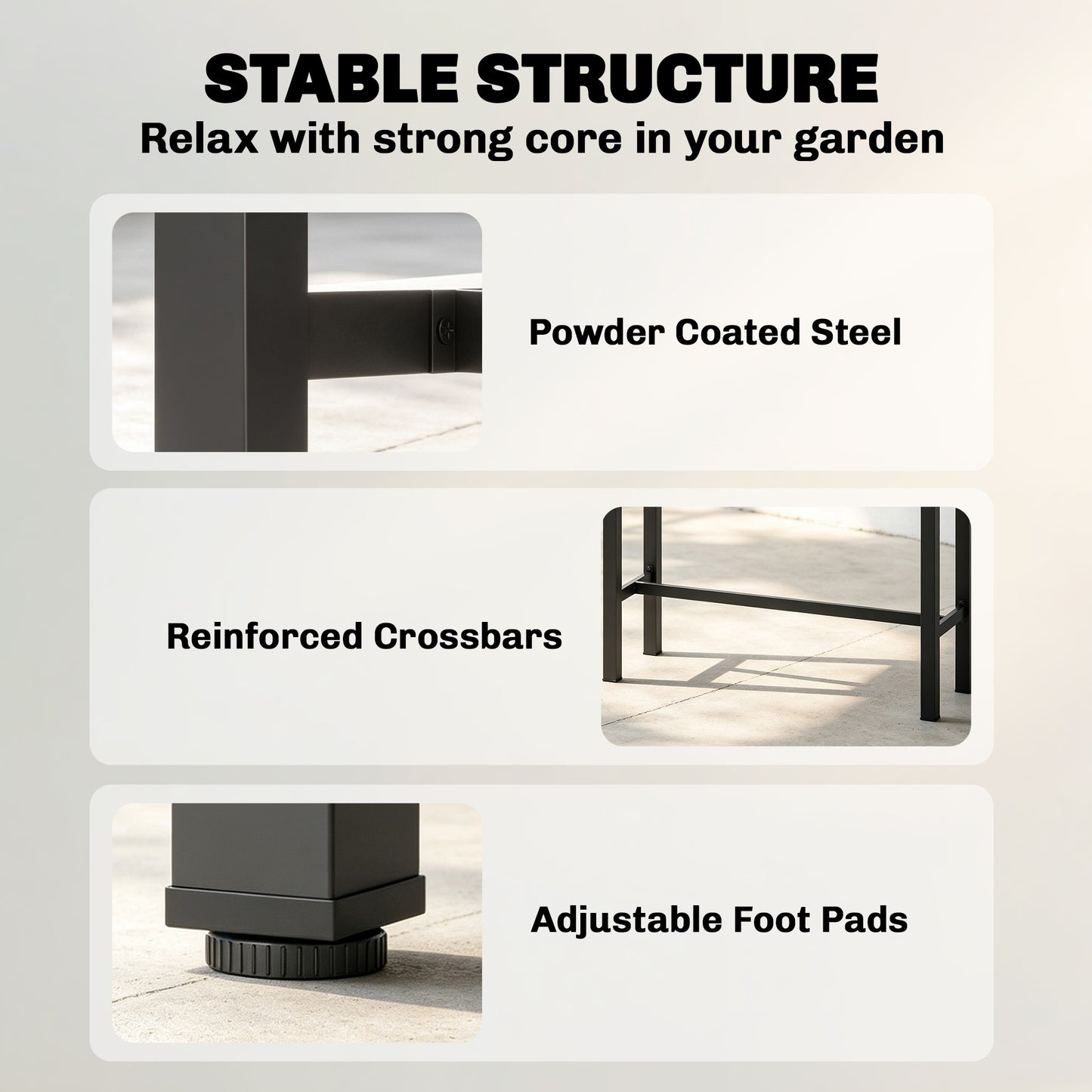 3 Piece Patio Bar Set, Outdoor Bar Table and Stools, Electrophoresis Steel Tabletop, X Back, Footrest, Cushions, Khaki