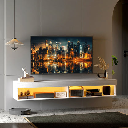 Wall-Mounted TV Stand with LED Lights and Storage