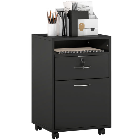 24" Filing Cabinet with Lock & Wheels - Black