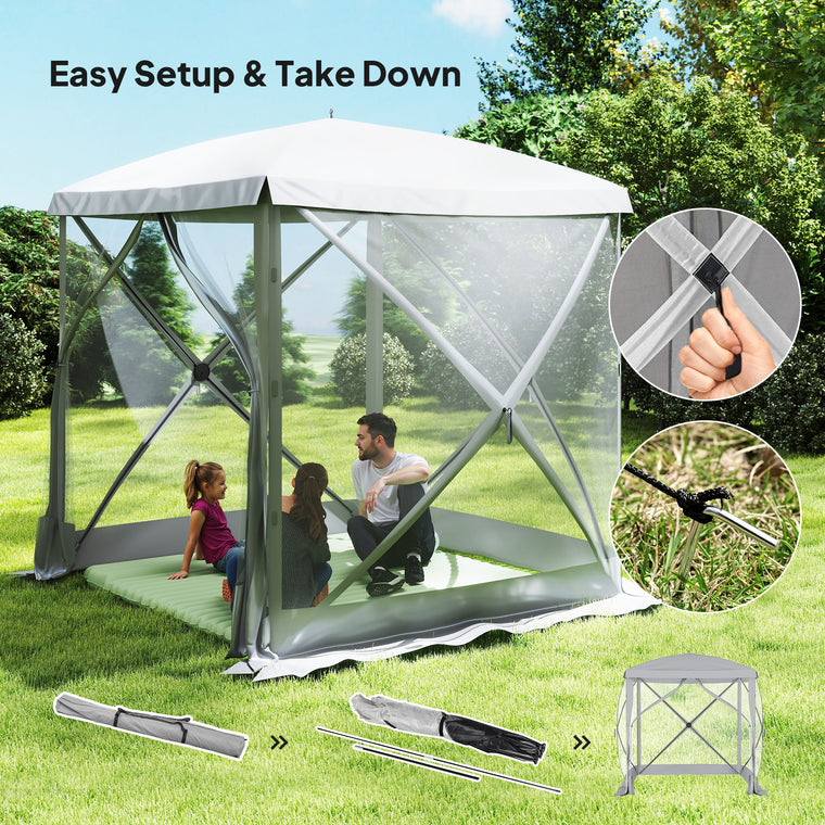 Light Grey Foldable Pop-Up Screen Tent for 3-4 People