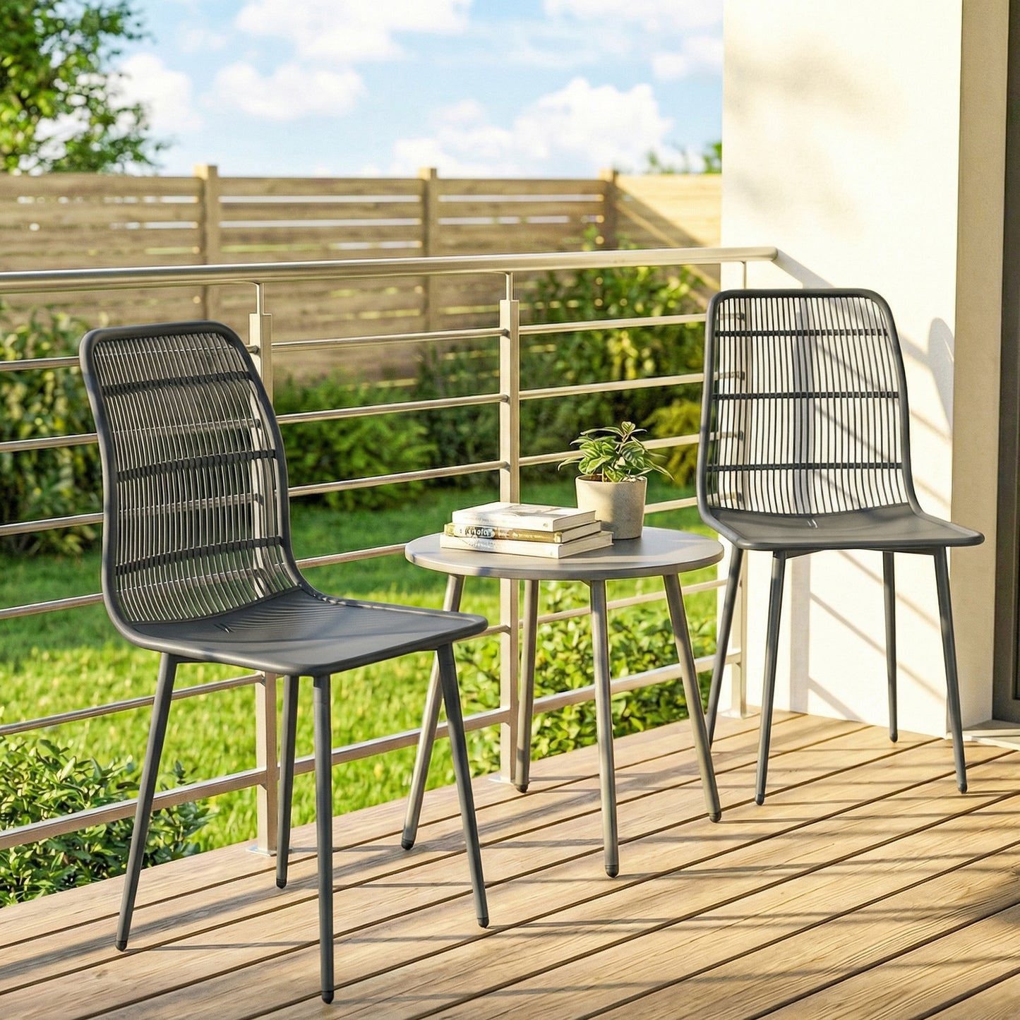 Outdoor Dining Chairs Set of 4, Patio Chairs with Slotted Backrest, Grey