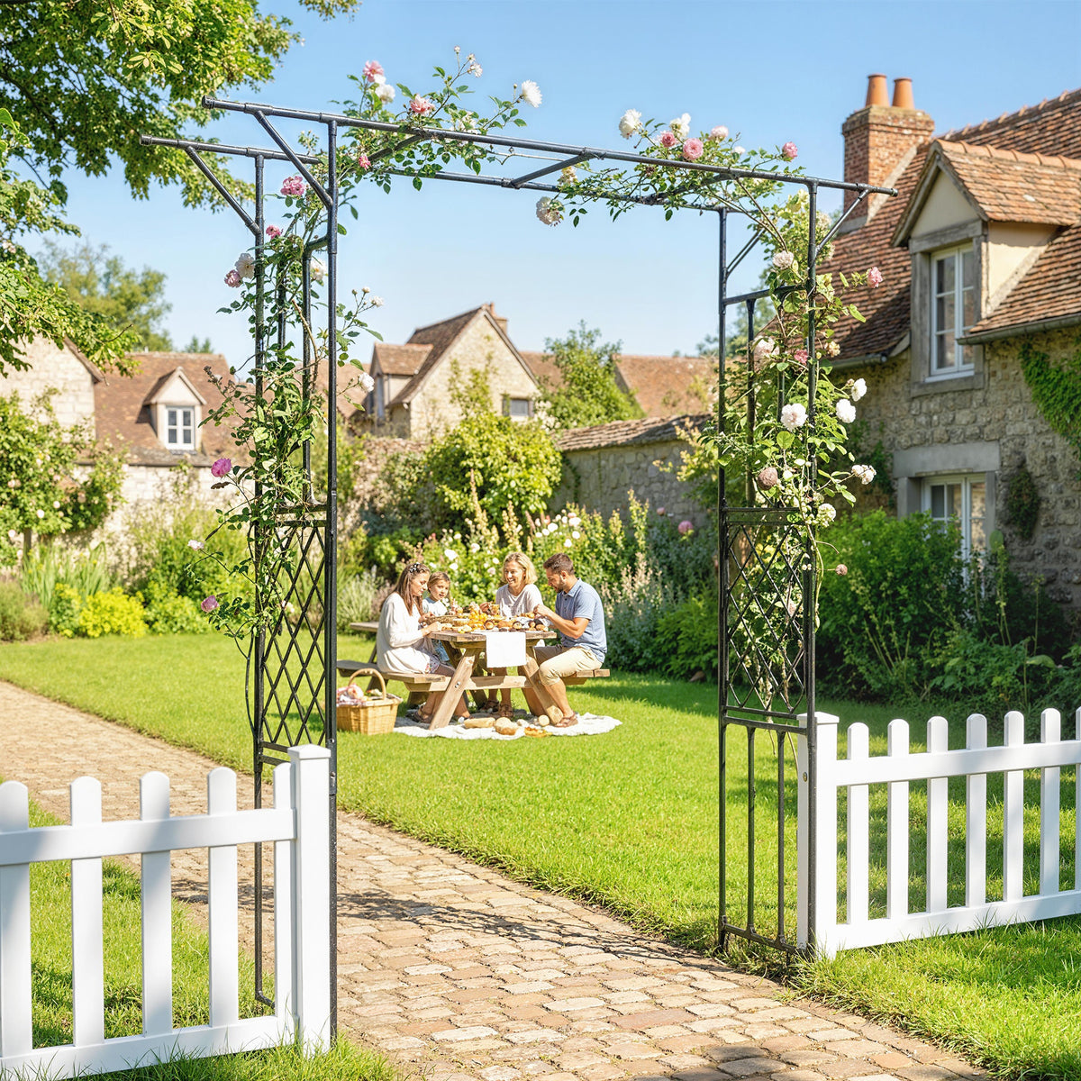 Garden Arch, PE-Coated Steel Outdoor Trellis Arbor for Climbing Plants, Wedding Arch, 70.9" x 15.7" x 84.6", Black