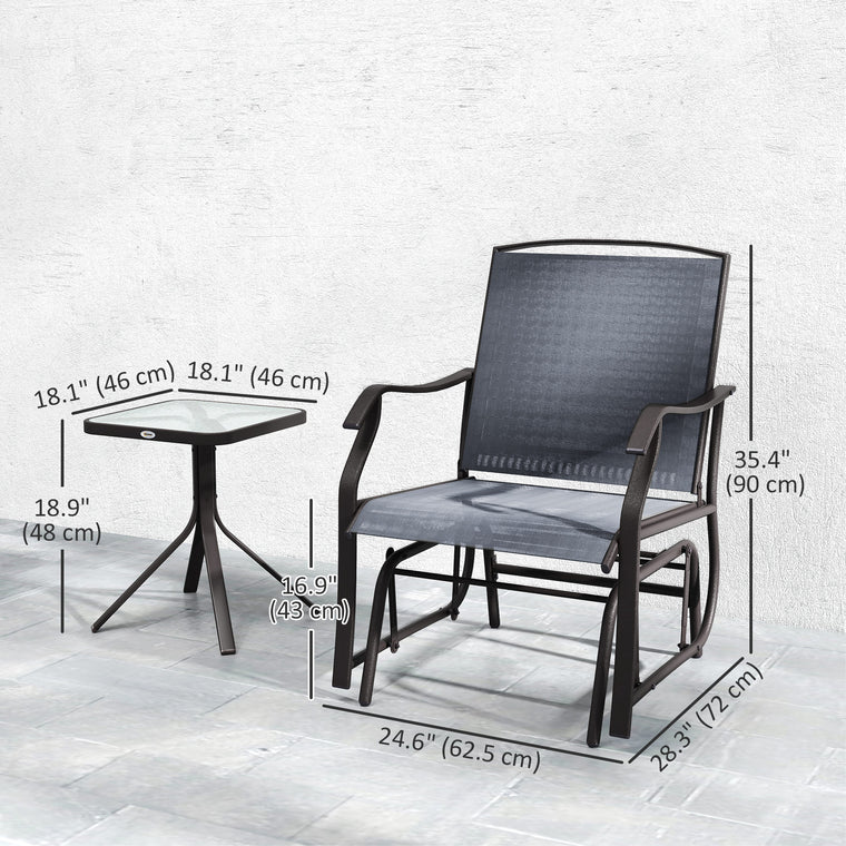 Grey 3-Piece Patio Glider Set with Glass Top Table