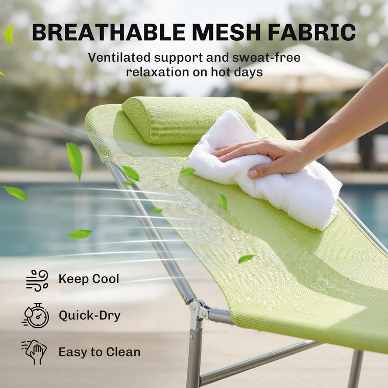 Portable Folding Chaise Lounge with Pillow - Light Green