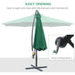 10' Deluxe Patio Umbrella, Outdoor Market Parasol, Banana Hanging Offset Sunshade with Crank, Cross Base, Dark Green
