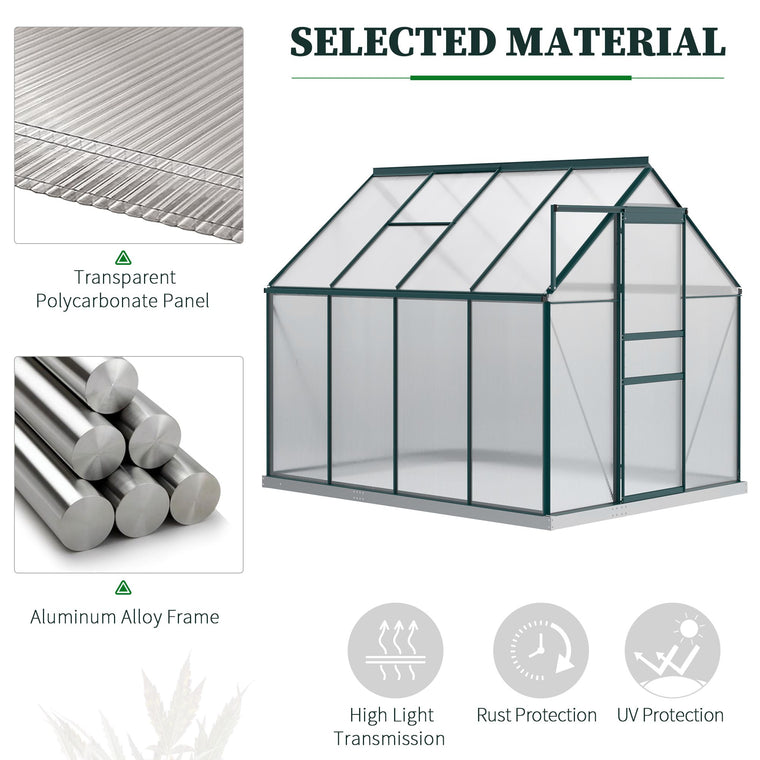 6' x 8' x 6.5' Green Polycarbonate Greenhouse with Roof Vent