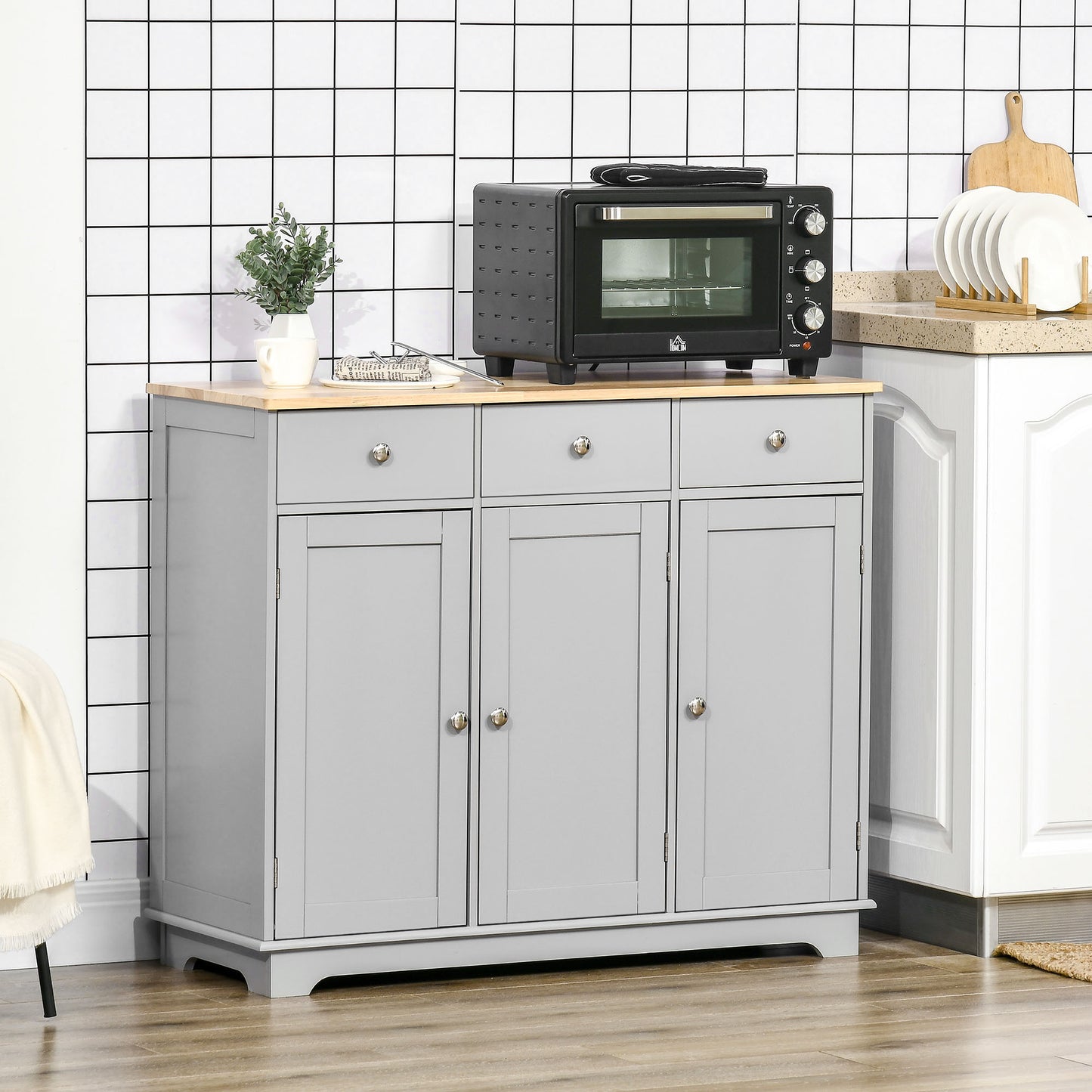 Modern Sideboard, Buffet Cabinet with Storage Cabinets, Drawers and Adjustable Shelves for Living Room, Grey