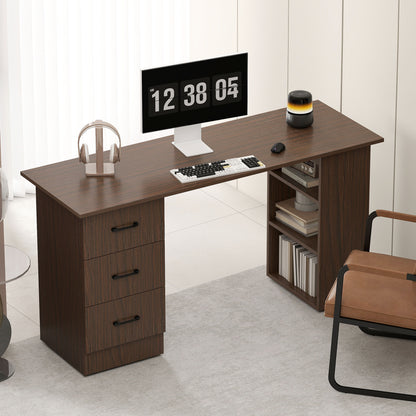 55" Computer Desk with 3-Tier Shelves - Walnut