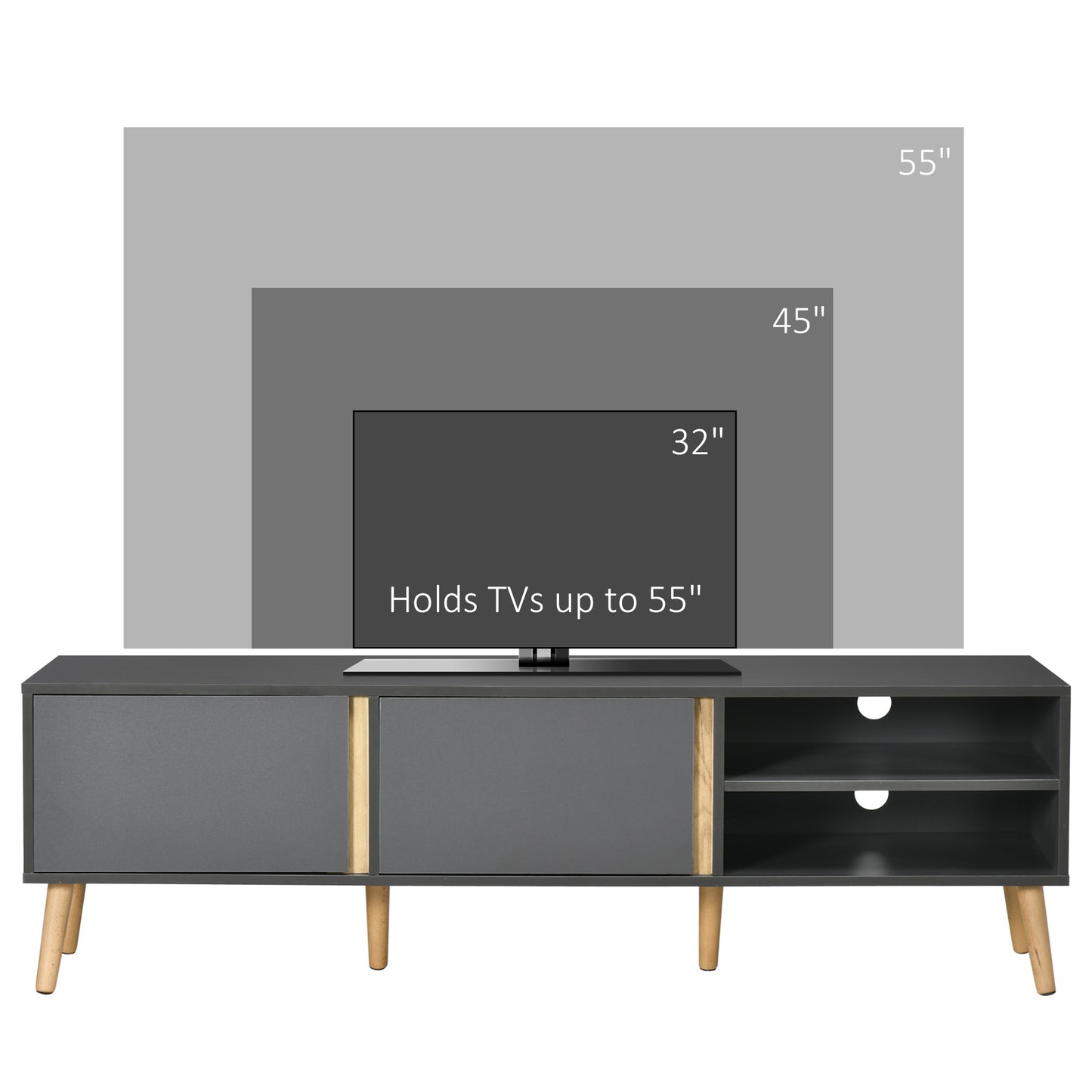 TV Stand for TVs up to 55", TV Cabinet with Shelves and Cable Holes, Entertainment Unit for Living Room, Dark Grey