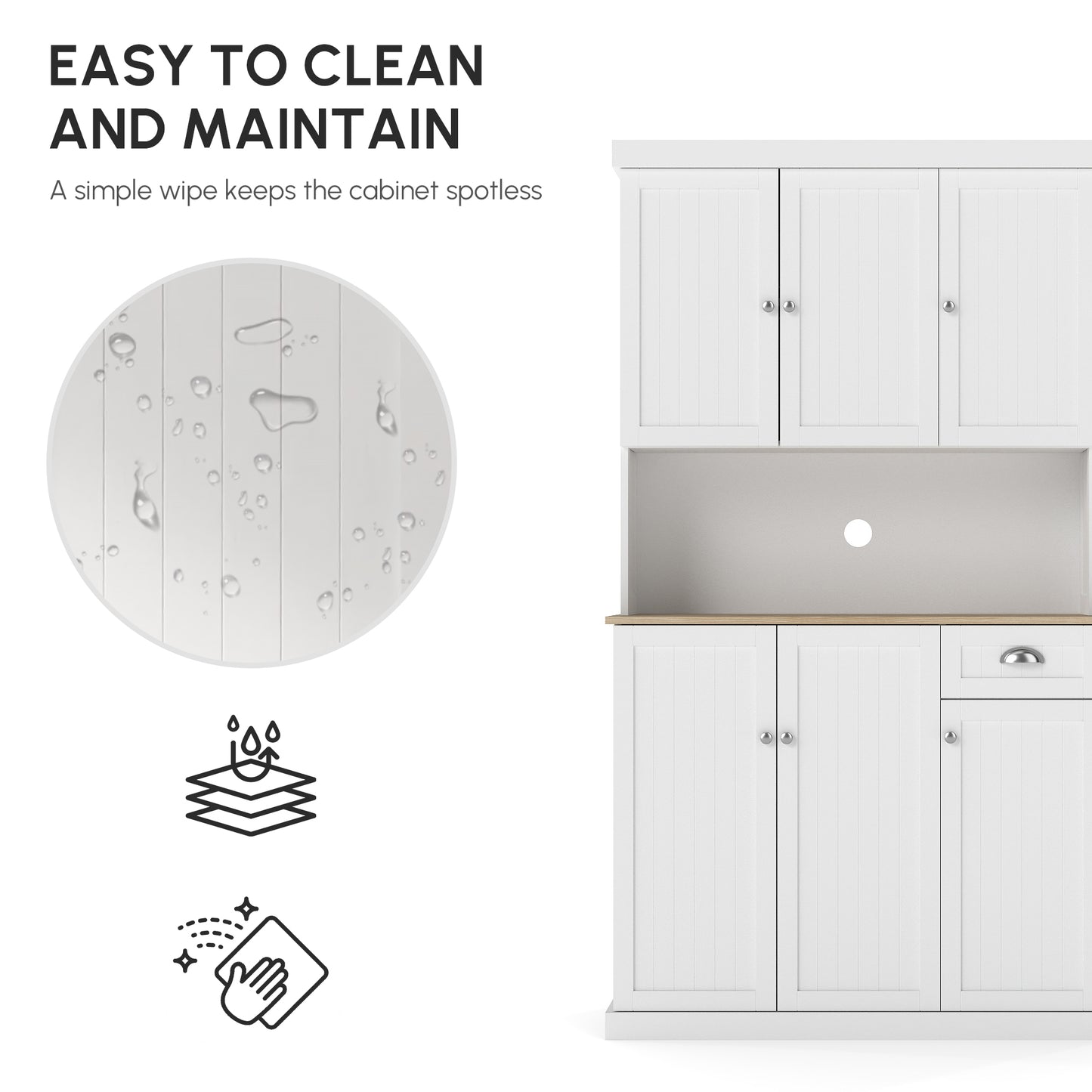 71" Kitchen Pantry Buffet with Hutch Storage Cabinet Microwave Oven Stand with Drawer, White, Oak