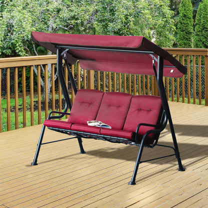 3-Person Patio Swing Chair with Canopy 3 Seater Porch Swing for Garden, Backyard, Poolside, Light Grey - Walnut