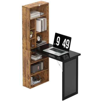 Fold-Out Wall Mount Desk with Blackboard - Rustic Brown