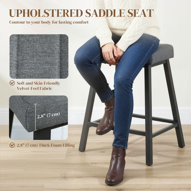 Velvet Bar Stools Set of 2 with Footrest - Grey