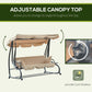 3-Seat Outdoor Patio Swing Chair, 2-in-1 Convertible Flat Bed, Canopy Swing with Adjustable Shade, Removable Cushions, Cup Holder, Beige