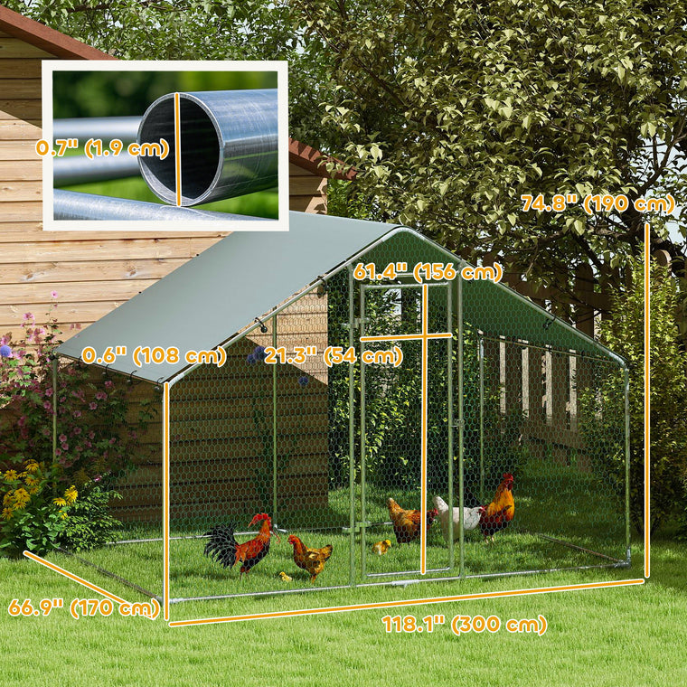 9.8' x 11.2' Metal Chicken Coop with Cover & Lockable Door