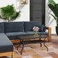 37" Patio Coffee Table with Tempered Glass Top, Outdoor Coffee Table with Metal Frame, Black