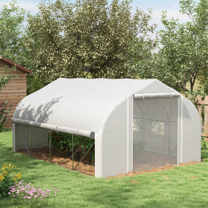 13' x 9.8' White Polytunnel Greenhouse with Mesh Windows