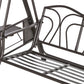 Outdoor Patio 3-Person Steel Canopy Cushioned Seat Bench Swing with Included Side Trays & Padded Comfort, Wine Red