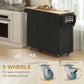 Kitchen Island on Wheels with Drop Leaf, Charging Station, Rolling Kitchen Cart with Wood Top, Adjustable Shelf, Black