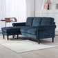 L Shape Sofa, Modern Sectional Couch with Changeable Chaise Lounge, Wooden Legs, Corner Sofa for Living Room, Dark Blue