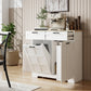 13 Gallon Tilt Out Garbage Cabinet, Kitchen Island with Trash Cabinet, 2 Drawers, Door Racks, Adjustable Shelves, White