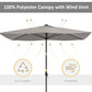 6.5x10ft Patio Umbrella Tilt Aluminum Outdoor Market Parasol with Solar Powered LEDs, Crank - Light Grey