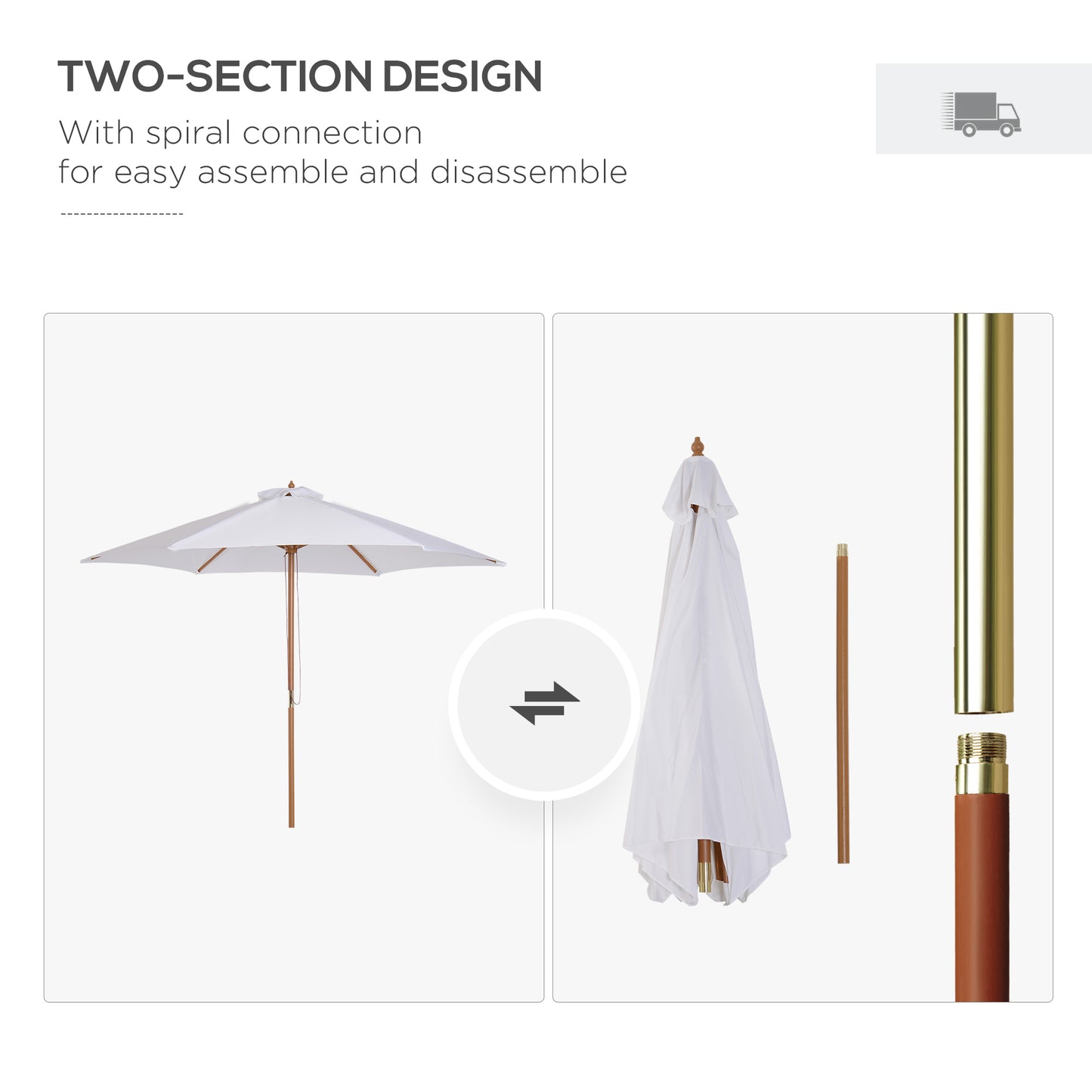 ⌀9' x 8' H Patio Umbrella, Market Umbrella with Hardwood Frame and Wind Vent, Outdoor Beach Parasol, White