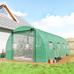 Walk-in Tunnel Greenhouse with 2 Support Rods, Mesh Door, Plant Hot House with PE Cover, 20'x10'x7', Green