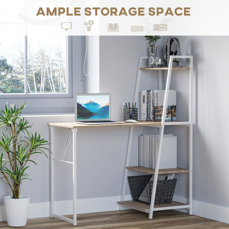 Computer Desk with Storage Shelves and Foldable Top - White
