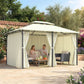 13' x 10' Soft-top Gazebo Patio Steel Canopy Portable Party Event with Double Canopy Roof, Curtains, Cream White