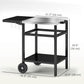 Outdoor Grill Dining Cart with Stainless Steel Top and Foldable Side Table, BBQ Movable Pizza Oven Stand Food Prep Table Trolley with Hooks Shelf Cover, Black