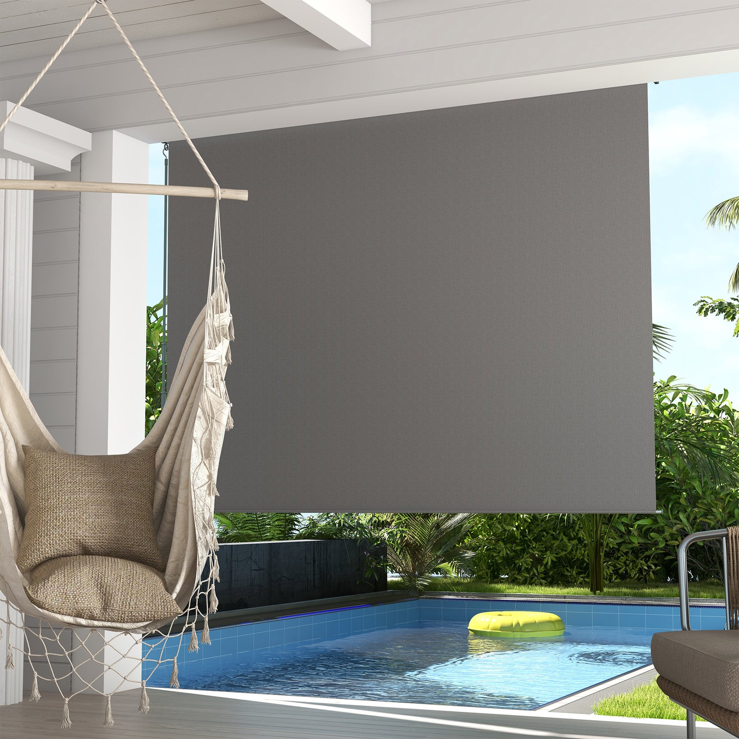Patio Door Blinds, Outdoor Roller Shades, Cordless Roll Up Shade for Porch Gazebo, Light Grey