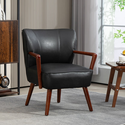 Faux Leather Accent Armchair with Wood Legs