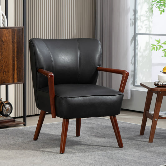 Faux Leather Accent Armchair with Wood Legs