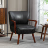 Accent Chair, Modern Armchair, Faux Leather Upholstered Living Room Chair with Wood Legs and Wide Padded Seat, Black