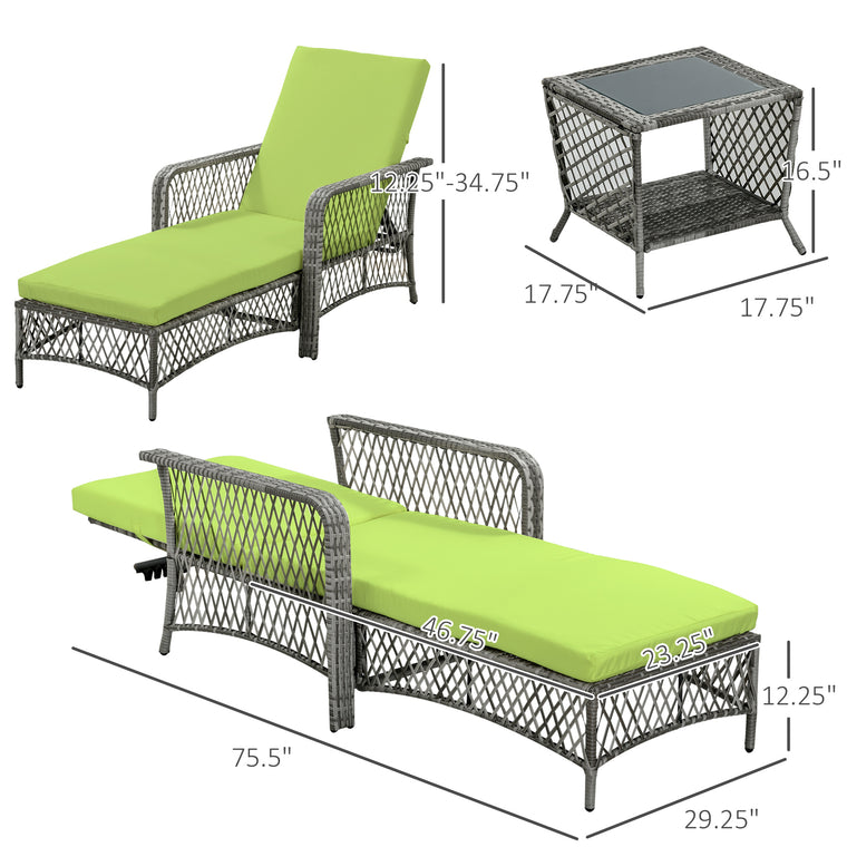 Green 2-Piece Wicker Lounge Set with Coffee Table