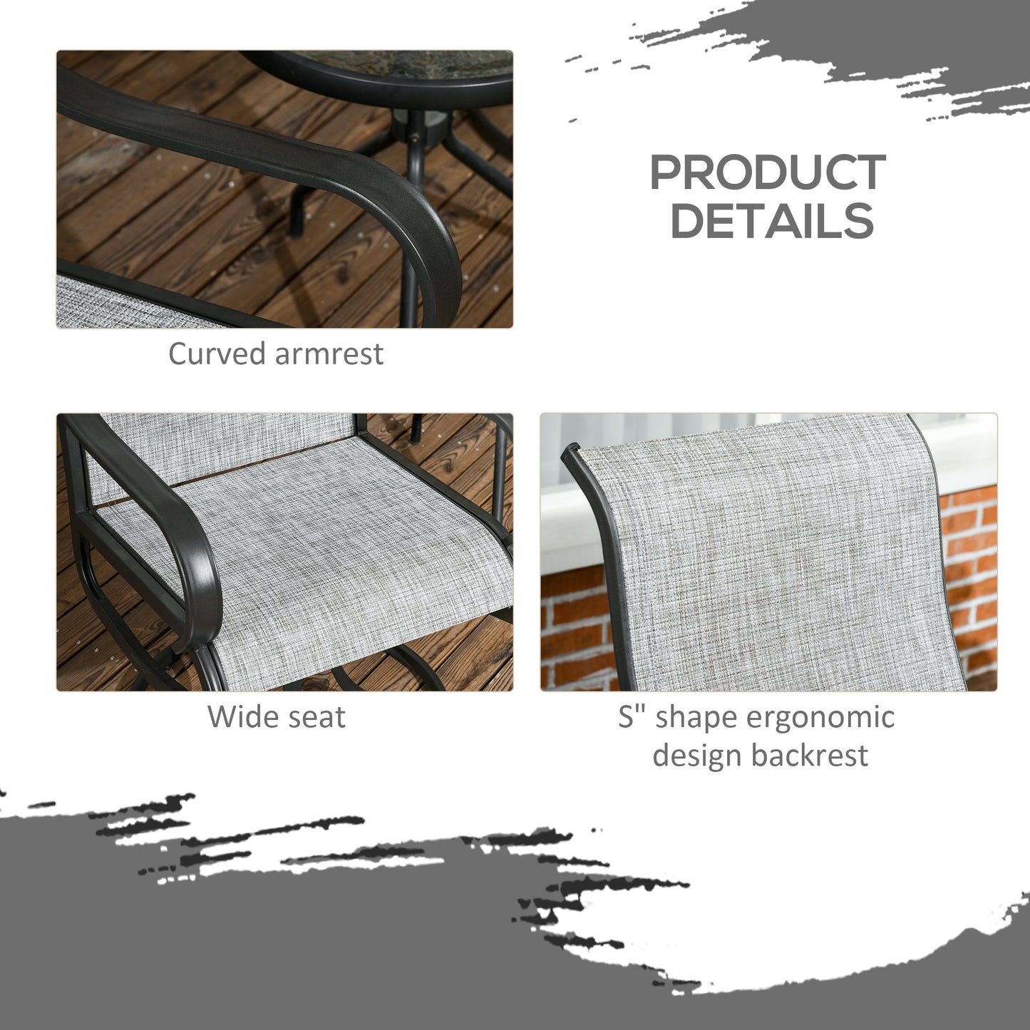 Patio Dining Chairs Set of 2, 360° Swivel Rocking Outdoor Chairs with Armrests, Breathable Mesh, Navy Blue
