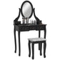 Vanity Desk with Stool, Makeup Vanity with 360° Rotating Oval Mirror, 5 Drawers and Padded Seat, Dressing Table for Bedroom, Black