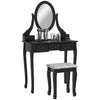 Vanity Desk with Rotating Mirror, 5 Drawers and Stool - Black