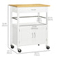 Kitchen Cart, Utility Trolley, Small Kitchen Island with Storage Drawer & Side Hooks for Dining Room, White
