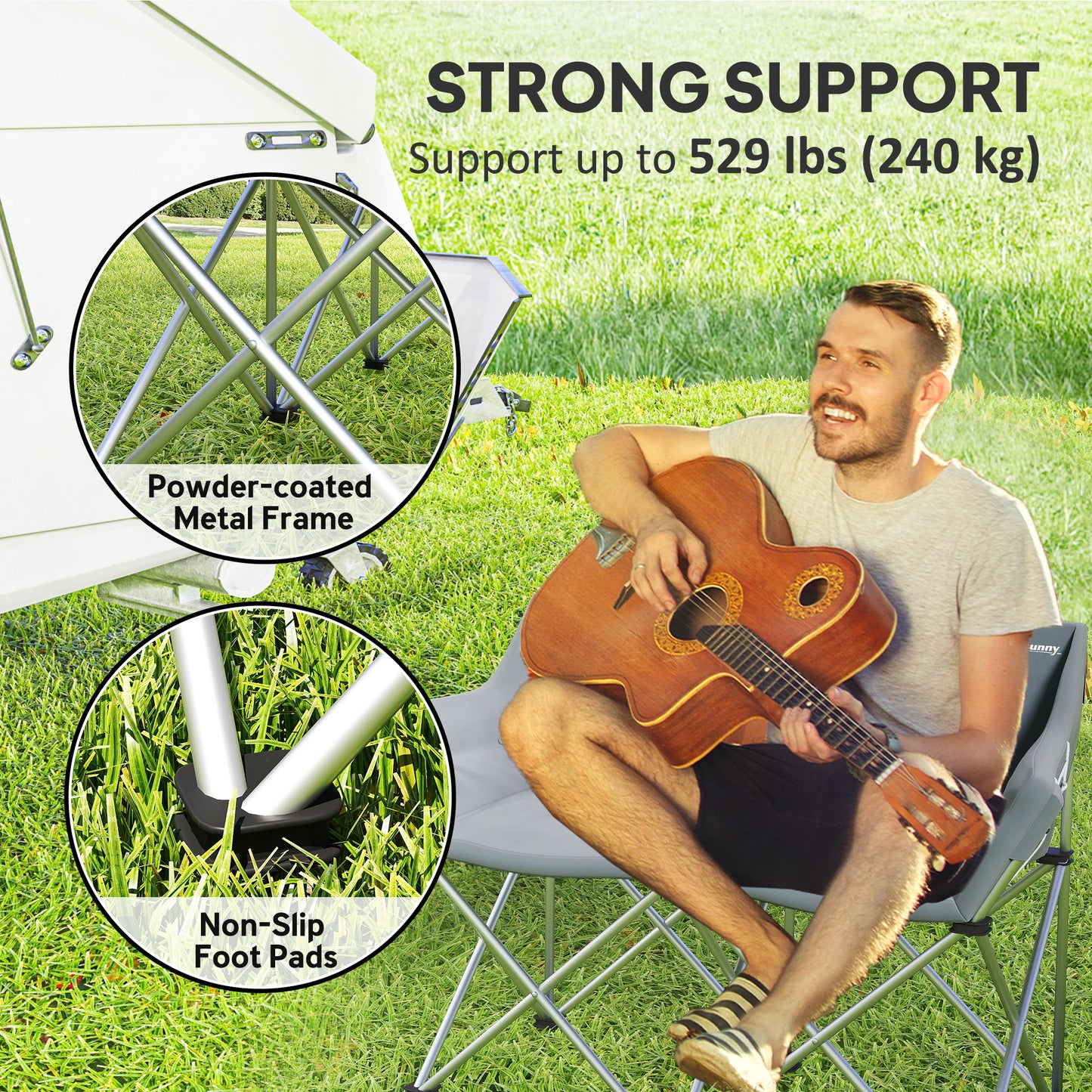 Double Camping Chair, Oversized Camping Loveseat for Adults, Heavy Duty Folding Camp Chair, Support 529 lbs