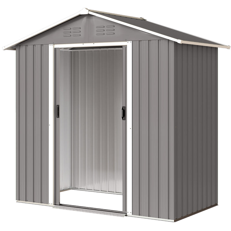 6.5' x 3.5' Metal Garden Shed with Double Sliding Doors and Vents