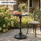 15.4" Round Outdoor Side Table, Tray Top Metal Patio Table with Retro Column Base for Indoor, Balcony, Garden, Black