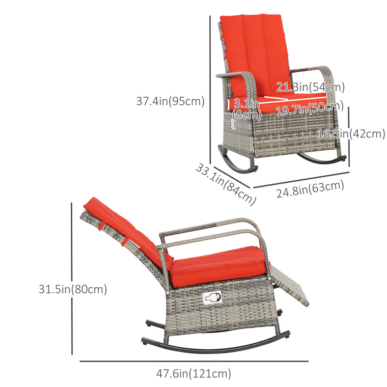 Wicker Rocking Recliner Chair with Adjustable Footrest